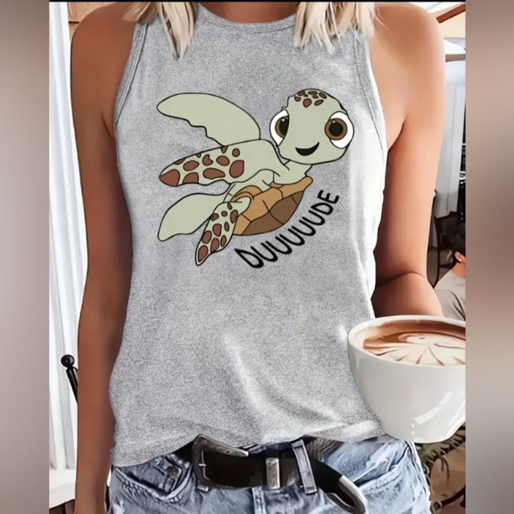 ♥️ Cute Disneys Squirt Gray Tank Top Size Large